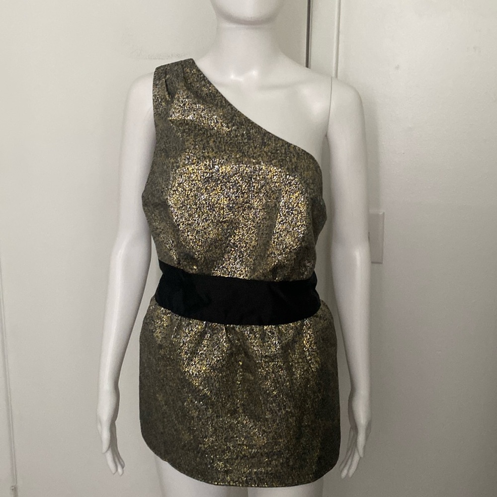 French Connection Metallic Peplum Tie Waist Party Dressy One Shoulder Top 16W